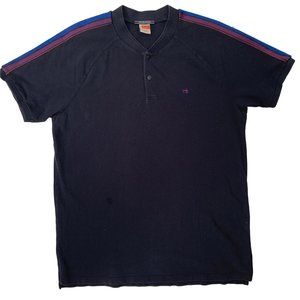 Low Collar Polo T-Shirt w Striped Sleeves
